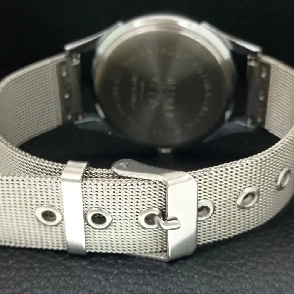 Vintage 1971 Fortis Manual Mens Silver Watch W/Steel Strap & Red accents